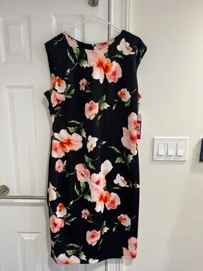 NWT Vince Camuto Floral Scuba Sheath Dress - Bahama Blue (Size 16)